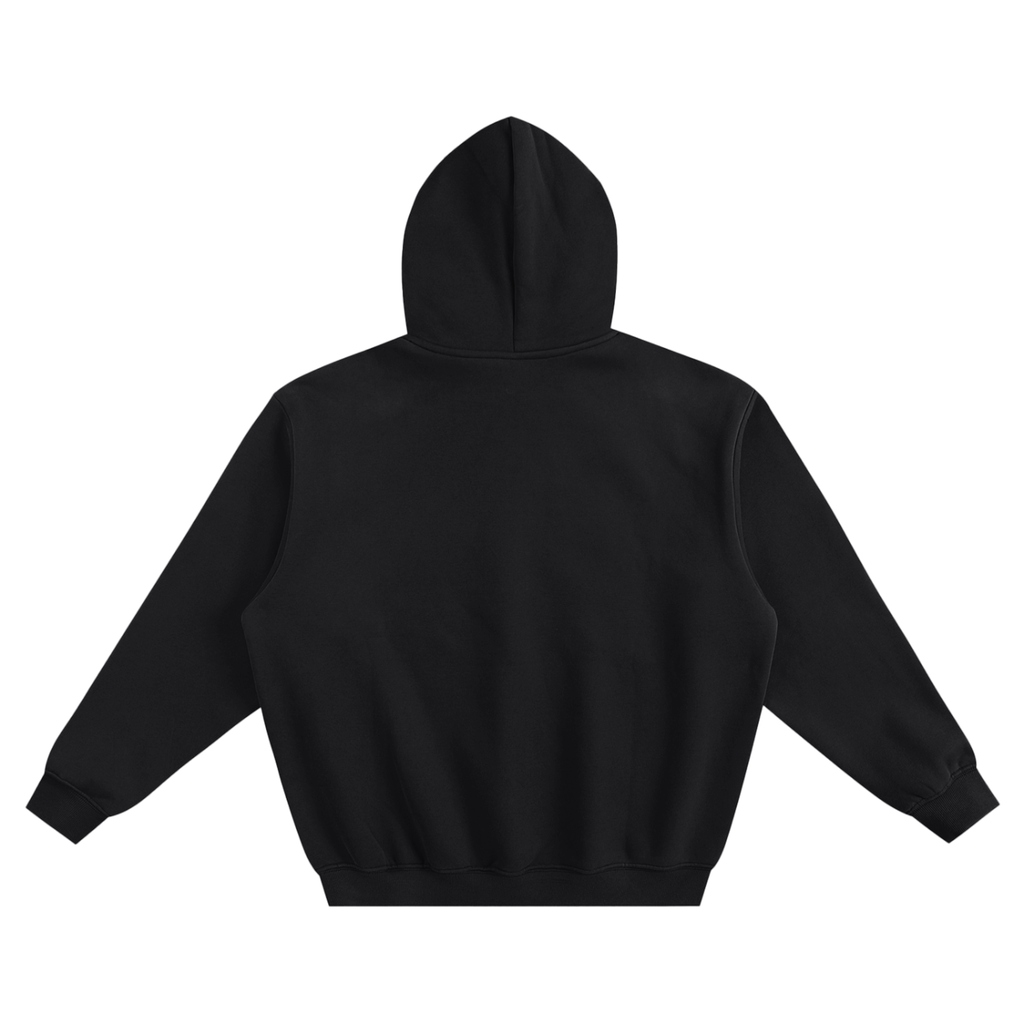 Back view of the HAVEN™ Boxy Hoodie, showcasing the unisex boxy hoodie design in black color.